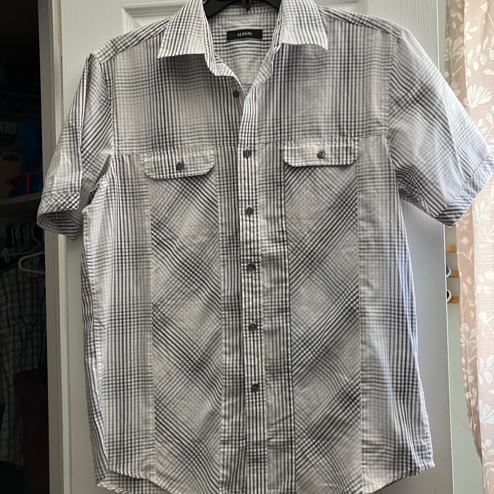 Alfani Men's Light Gray Plaid Shirt